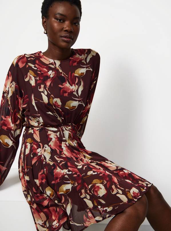 Dark Red Chiffon Skater Floral Mini Dress  18